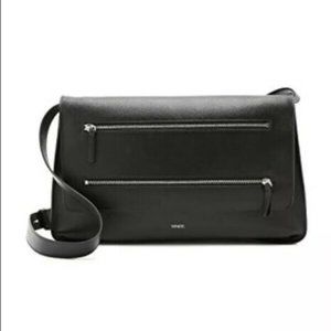 VINCE ZIP LINE black Leather Medium Zipper Bag GUC